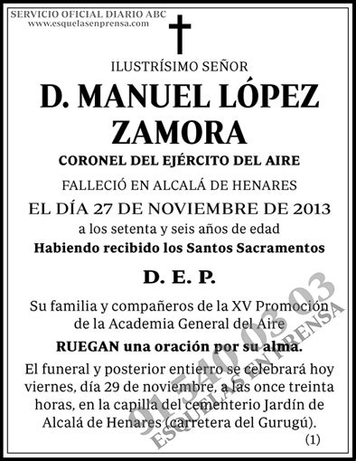 Manuel López Zamora | Esquelas en Prensa