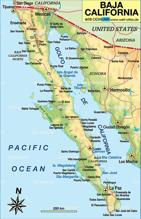 Map of Baja California  Region in Mexico  | Welt Atlas.de