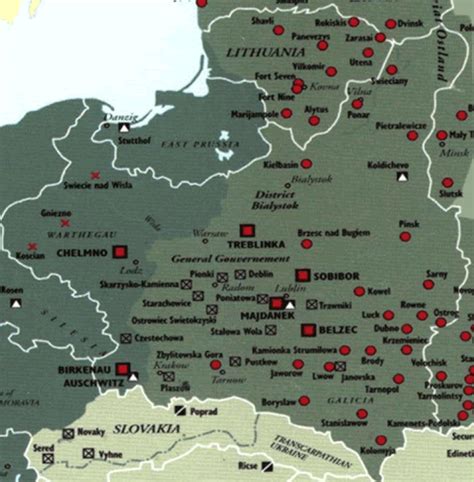 Map of Concentration Camps in Poland & Lithuania