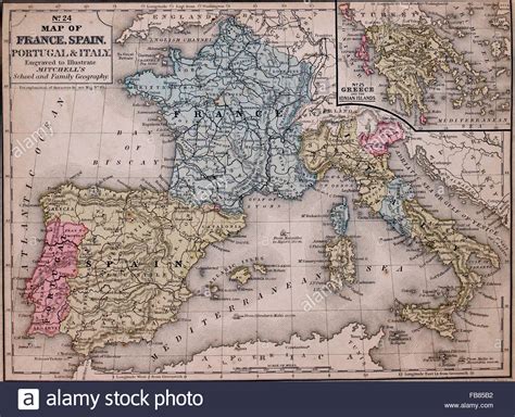 Map of France, Spain, Portugal and Italy with a Greece ...