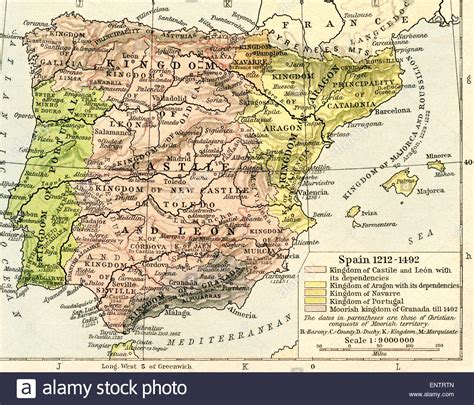 Map of Spain, 1212 1492. Showing kingdom of Castile and ...