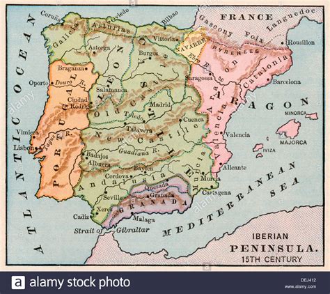 Map of the Iberian Peninsula in the 1400s Stock Photo ...
