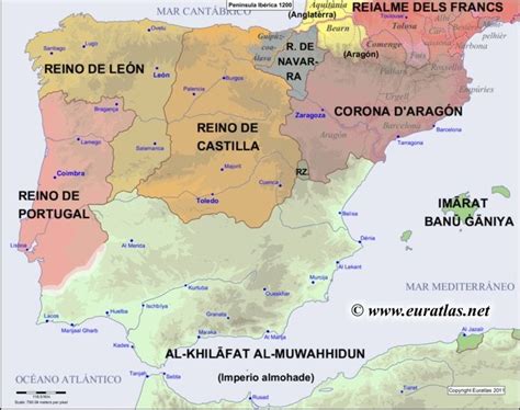 Map of the Iberian Peninsula in the year 1200 | Edad Media ...