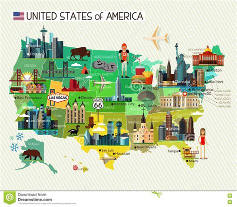 Map Of The United States Of America And Skyline Travel ...