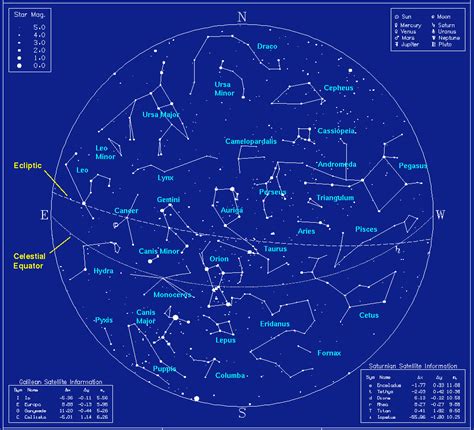 Map of Winter Time Northern Constellations