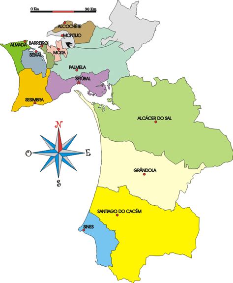 Mapa administrativo do distrito de Setúbal
