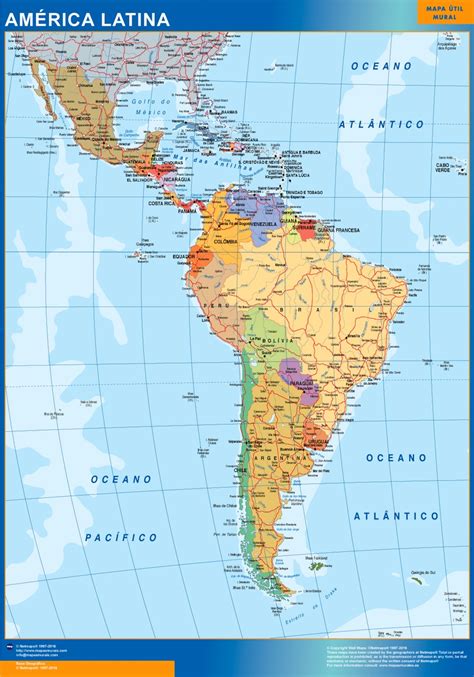 Mapa America Latina portugues | Mapas Murais Parede