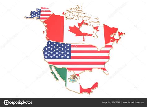 Mapa de América del norte con banderas de los Estados ...