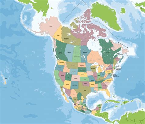 Mapa de américa del norte con estados unidos, canadá y ...