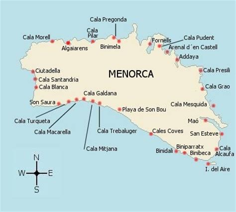 Mapa de calas en Menorca