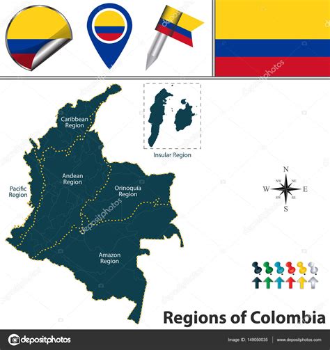 Mapa de Colombia con regiones naturales — Vector de stock ...