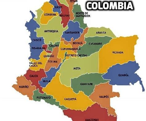 Mapa de Colombia con sus departamentos y Capitales importantes