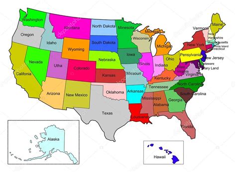 Mapa de color de Estados Unidos con el nombre del estado ...