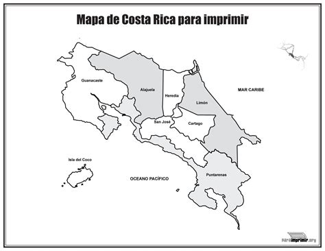 Mapa de Costa Rica con nombres para imprimir | Educación ...