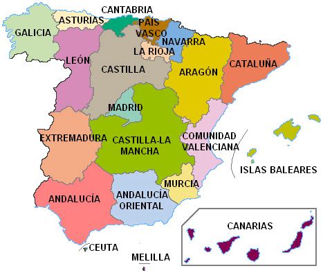 Mapa de España  con Andalucía Oriental y León  | Mapa de ...