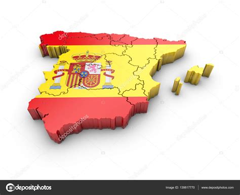 Mapa de España con bandera y sombra sobre fondo blanco ...