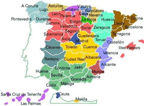 Mapa de España por provincias para escolares