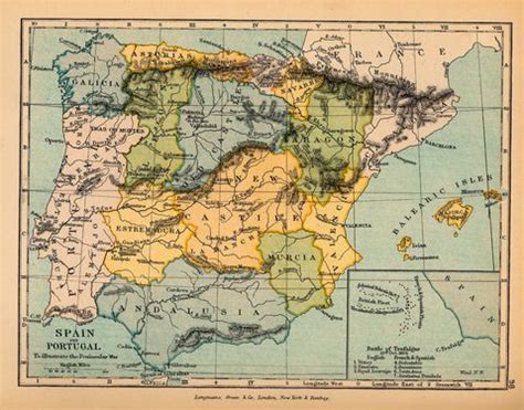 Mapa de España y Portugal, para ilustrar la Guerra de la ...