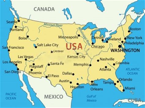 Mapa de Estados Unidos con nombres de ciudades importantes ...