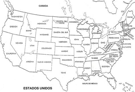 Mapa De Estados Unidos En Espanol en blanco y negro ...