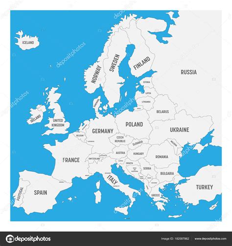 Mapa de Europa con nombres de países soberanos, ministates ...