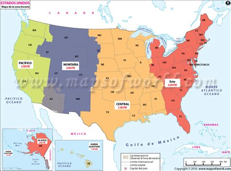 Mapa de la Zona Horaria de USA, Hora actual en Estados Unidos