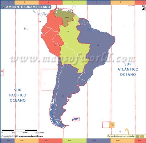 Mapa de la zona horaria en América del Sur, hora actual de ...