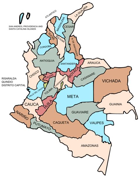 Mapa de las regiones de colombia con sus departamentos y ...