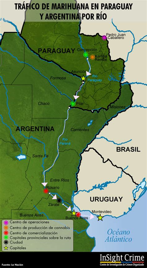 Mapa de las rutas de marihuana en Paraguay