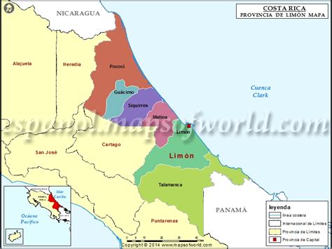 Mapa de Limon , Provincia de Limon Costa Rica