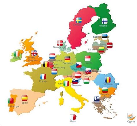 Mapa de los países miembro de la Unión Europea con sus ...