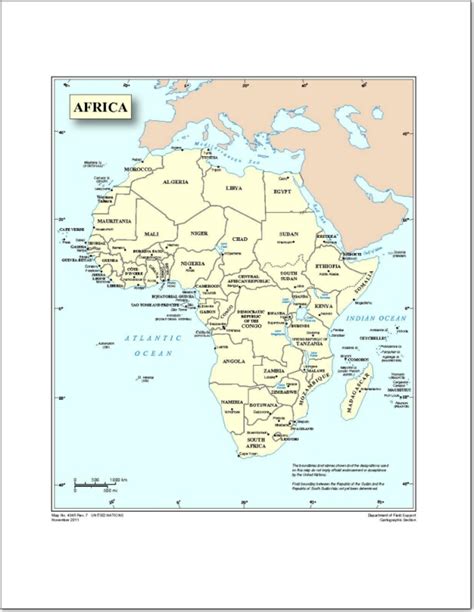 Mapa de países y capitales de África. Naciones Unidas ...