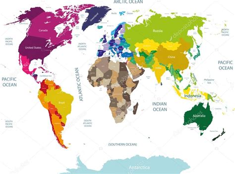 mapa del mundo coloreado con nombres de países — Archivo ...