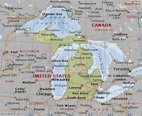 Mapa do estado Michigan e aspetos geográficos Michigan