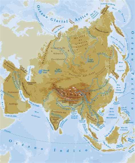 mapa fisico asia | Materiales Ciencias Sociales