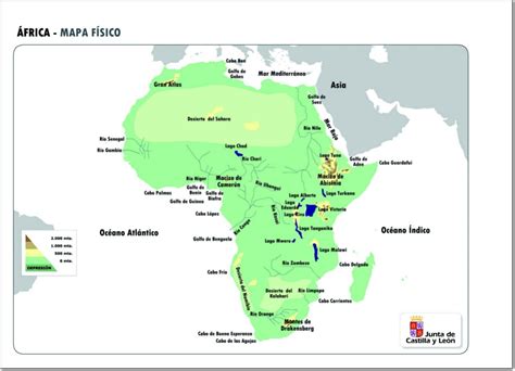 Mapa físico de África Mapa de relieve de África. JCyL ...