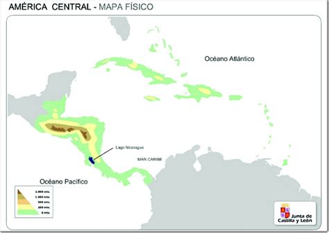 Mapa físico de América Central Mapa de relieve de América ...