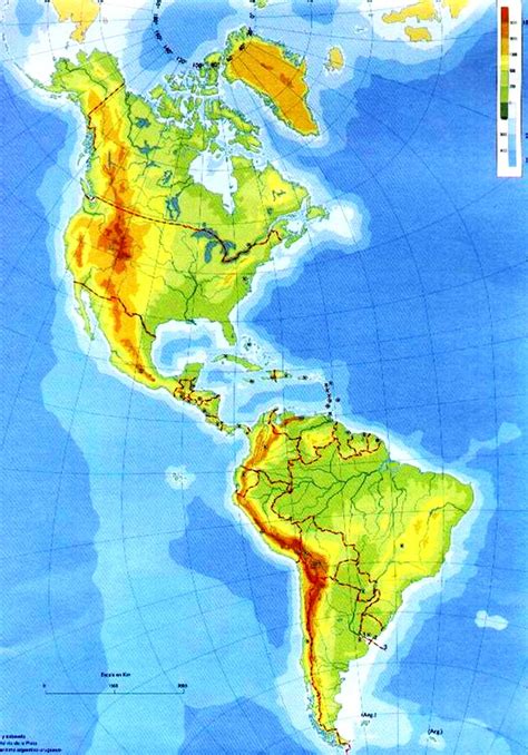 Mapa físico de América Mapa de América