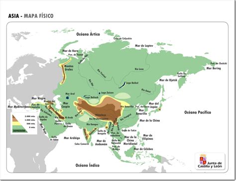 Mapa físico de Asia Mapa de relieve de Asia. JCyL   Mapas ...