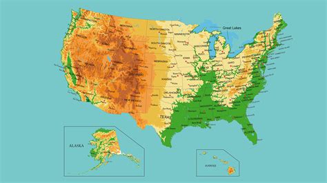Mapa Físico de Estados Unidos