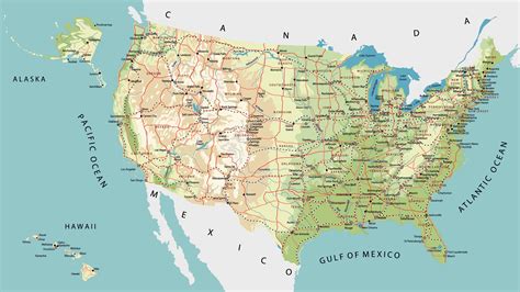Mapa Físico de Estados Unidos