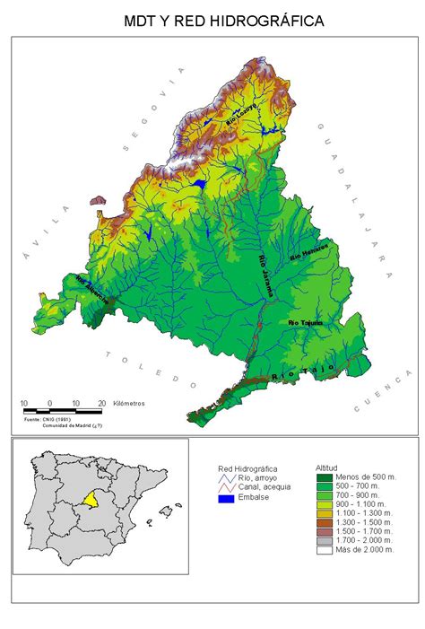 Mapa físico hidrológico Comunidad de Madrid   mapa.owje.com