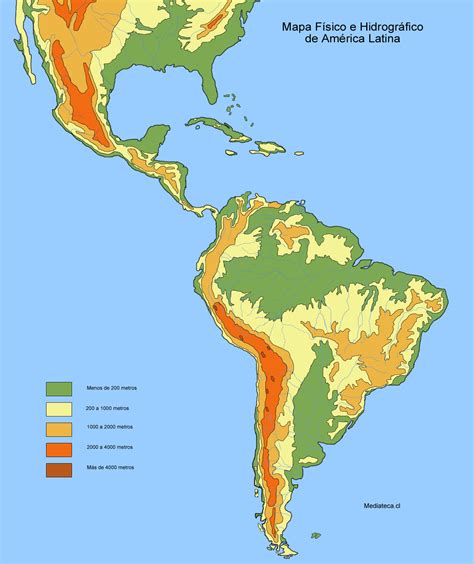 Mapa físico y hidrográfico de América Latina   Tamaño completo