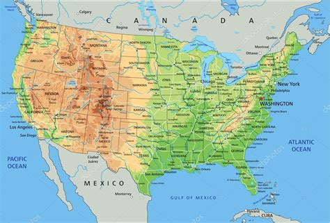Mapa fizyczna w Stany Zjednoczone Ameryki — Grafika ...