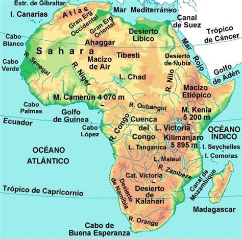 Mapa geografico y politico de Africa   Mapa Físico ...