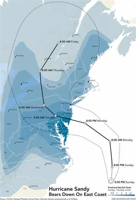 Mapa gigante con la ruta del huracán Sandy hacia el ...