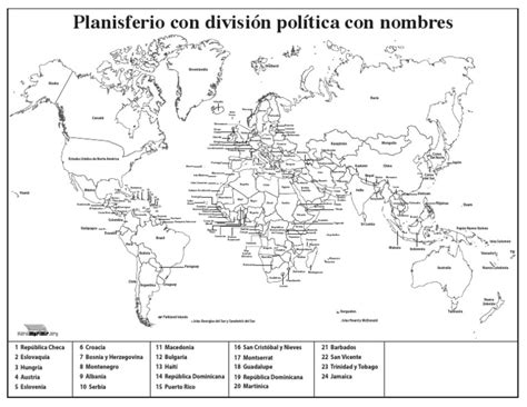 Mapa Mundi Con Division Politica Con Nombres Para Imprimir