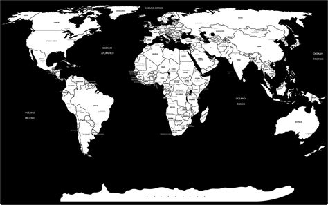 mapa mundi preto e branco   completo com nome dos países e ...