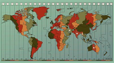 Mapa mundial con las distintas zonas horarias