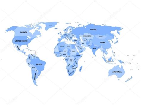 Mapa mundial con nombres de países soberanos y territorios ...